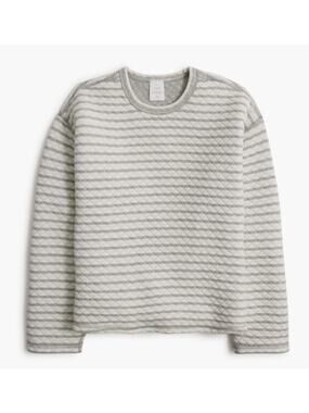 J.Crew Reversible Quilted Pullover Sweater WMNS M Heather Graphite Ivory Stripe